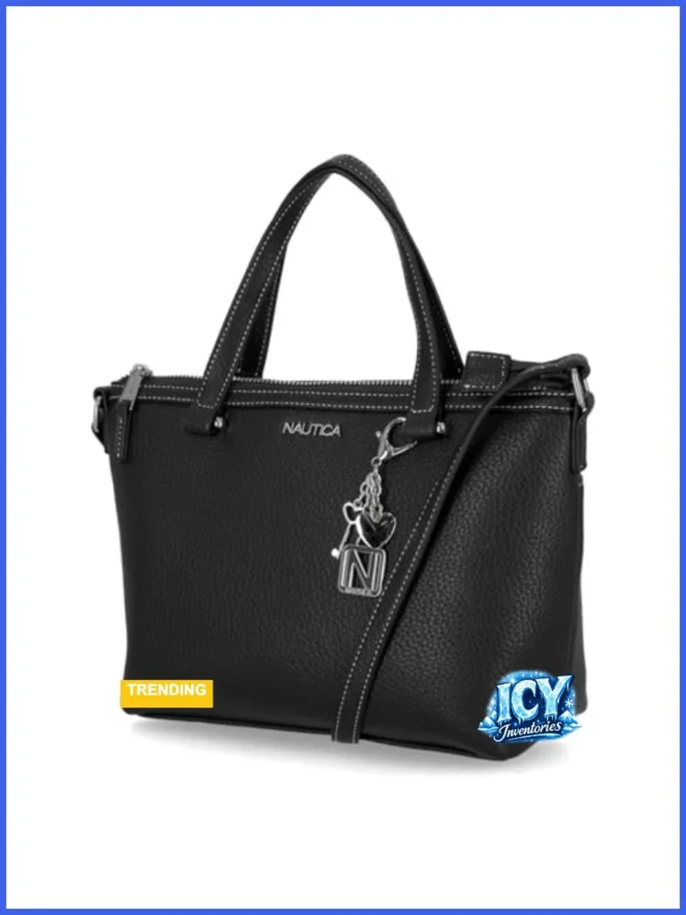 Nautica Mariner Faux Leather Satchel Handbag with Crossbody Strap, Top Handle